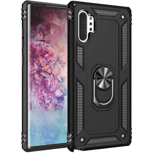 Samsung Galaxy Note 10 Plus Kılıf Silikon Zırhlı Standlı Yüzüklü Mıknatıslı Tank Kapak - Siyah
