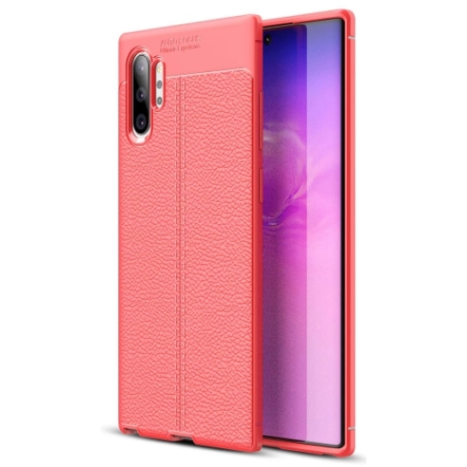 Samsung Galaxy Note 10 Plus Kılıf Deri Görünümlü Lüks Parmak İzi Bırakmaz Niss Silikon Kapak - Kırmızı