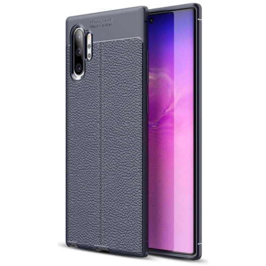 Samsung Galaxy Note 10 Plus Kılıf Deri Görünümlü Lüks Parmak İzi Bırakmaz Niss Silikon Kapak - Lacivert