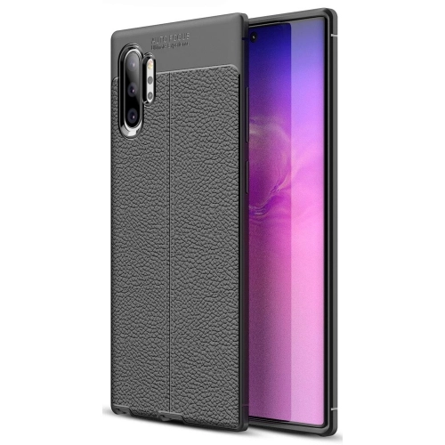 Samsung Galaxy Note 10 Plus Kılıf Deri Görünümlü Lüks Parmak İzi Bırakmaz Niss Silikon Kapak - Siyah