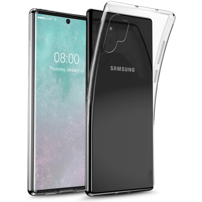 Samsung Galaxy Note 10 Plus Kılıf Kamera Korumalı Esnek Silikon Kapak - Şeffaf