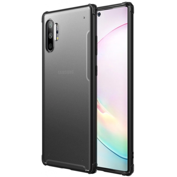 Samsung Galaxy Note 10 Plus Kılıf Volks Serisi Kenarları Silikon Arkası Şeffaf Sert Kapak - Siyah