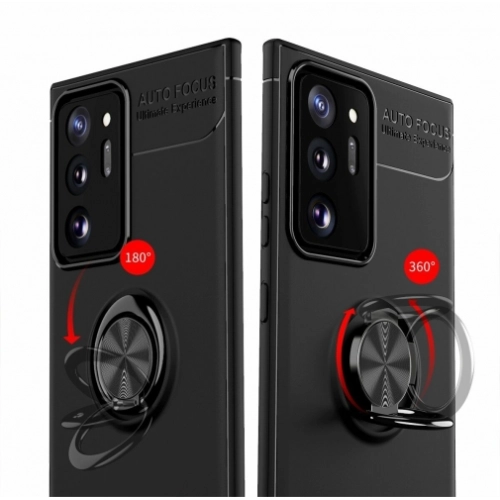 Samsung Galaxy Note 20 Kılıf Renkli Silikon Yüzüklü Standlı Auto Focus Ravel Kapak - Rose Gold