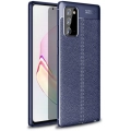 Samsung Galaxy Note 20 Kılıf Deri Görünümlü Lüks Parmak İzi Bırakmaz Niss Silikon Kapak - Lacivert