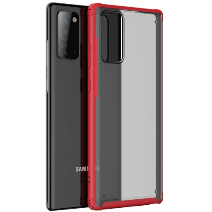 Samsung Galaxy Note 20 Kılıf Volks Serisi Kenarları Silikon Arkası Şeffaf Sert Kapak - Kırmızı