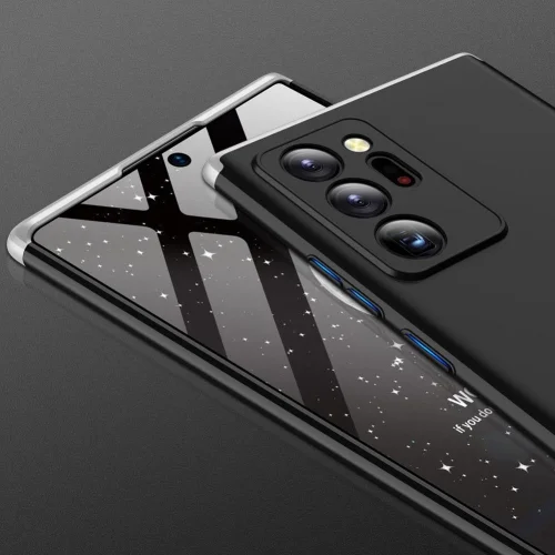 Samsung Galaxy Note 20 Ultra Kılıf 3 Parçalı 360 Tam Korumalı Rubber AYS Kapak - Gri Siyah
