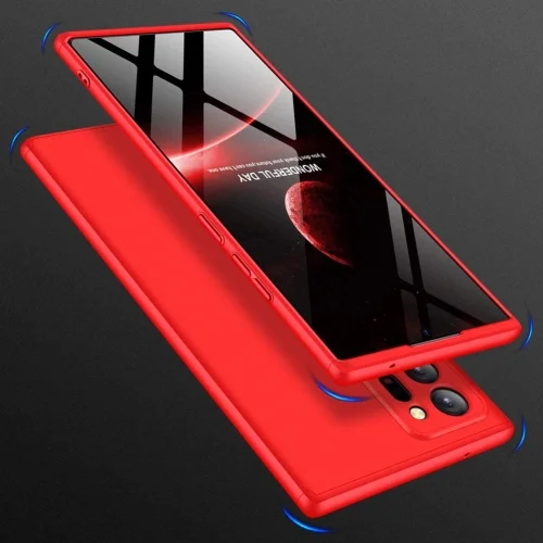 Samsung Galaxy Note 20 Ultra Kılıf 3 Parçalı 360 Tam Korumalı Rubber AYS Kapak - Kırmızı