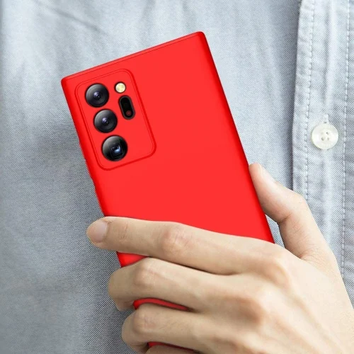 Samsung Galaxy Note 20 Ultra Kılıf 3 Parçalı 360 Tam Korumalı Rubber AYS Kapak - Kırmızı