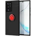 Samsung Galaxy Note 20 Ultra Kılıf Renkli Silikon Yüzüklü Standlı Auto Focus Ravel Kapak - Kırmızı - Siyah