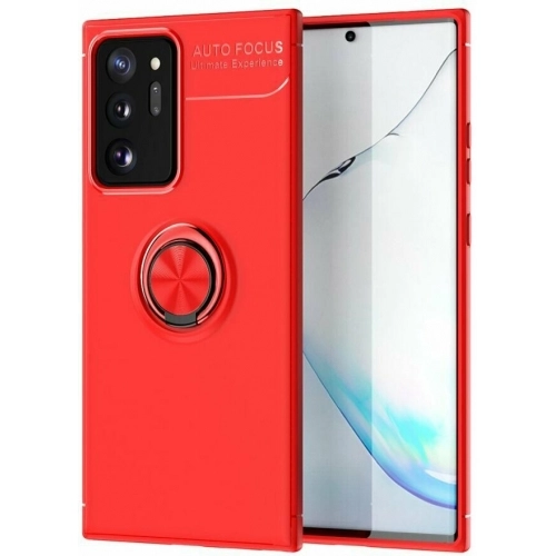 Samsung Galaxy Note 20 Ultra Kılıf Renkli Silikon Yüzüklü Standlı Auto Focus Ravel Kapak - Kırmızı
