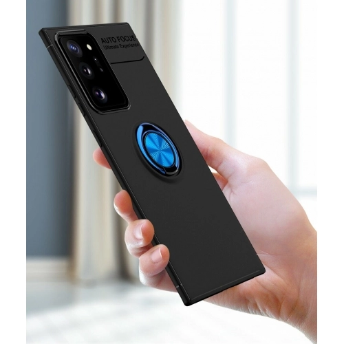 Samsung Galaxy Note 20 Ultra Kılıf Renkli Silikon Yüzüklü Standlı Auto Focus Ravel Kapak - Siyah
