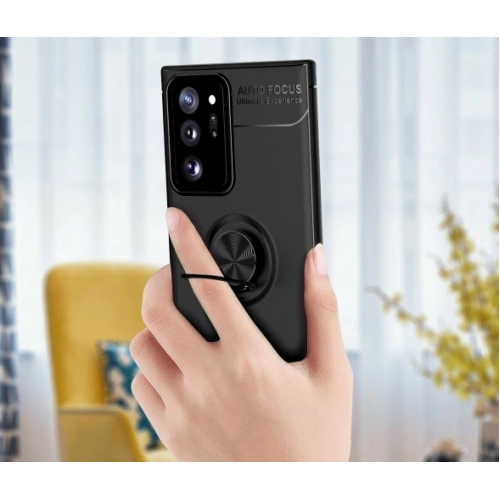 Samsung Galaxy Note 20 Ultra Kılıf Renkli Silikon Yüzüklü Standlı Auto Focus Ravel Kapak - Siyah