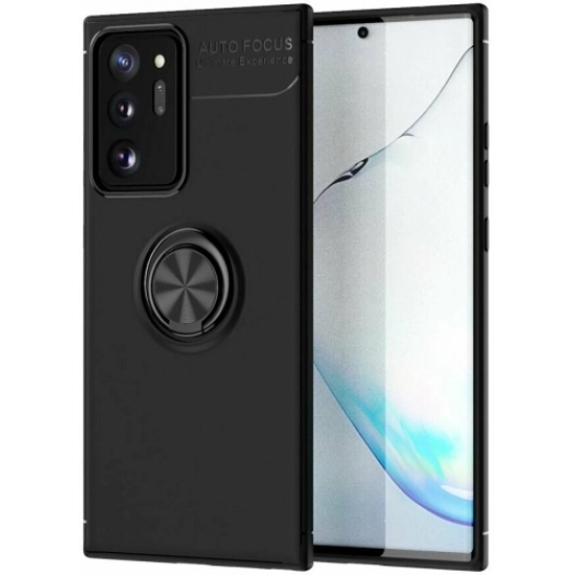 Samsung Galaxy Note 20 Ultra Kılıf Renkli Silikon Yüzüklü Standlı Auto Focus Ravel Kapak - Siyah