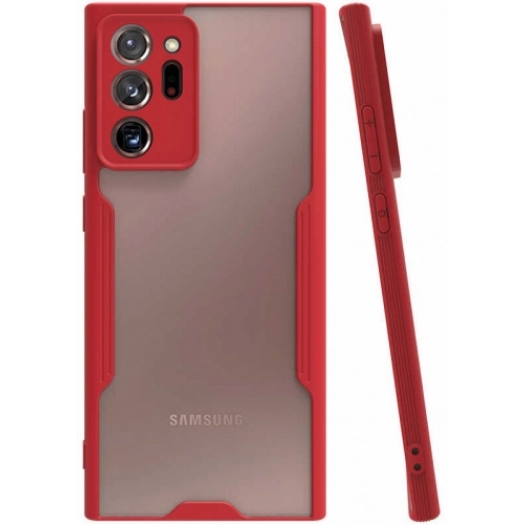 Samsung Galaxy Note 20 Ultra Kılıf Renkli Silikon Kamera Lens Korumalı Şeffaf Parfe Kapak - Kırmızı