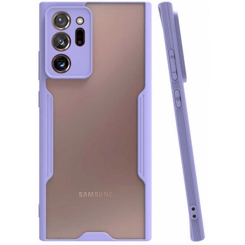 Samsung Galaxy Note 20 Ultra Kılıf Renkli Silikon Kamera Lens Korumalı Şeffaf Parfe Kapak - Lila