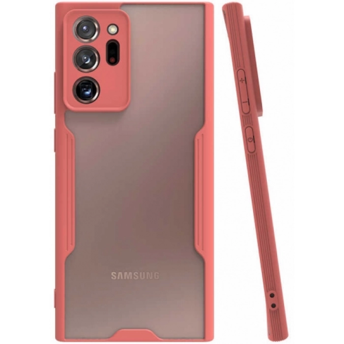 Samsung Galaxy Note 20 Ultra Kılıf Renkli Silikon Kamera Lens Korumalı Şeffaf Parfe Kapak - Pembe