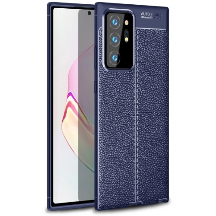 Samsung Galaxy Note 20 Ultra Kılıf Deri Görünümlü Lüks Parmak İzi Bırakmaz Niss Silikon Kapak - Lacivert
