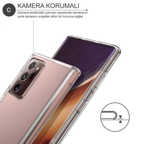 Samsung Galaxy Note 20 Ultra Kılıf Kamera Korumalı Esnek Silikon Kapak - Şeffaf