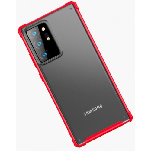 Samsung Galaxy Note 20 Ultra Kılıf Volks Serisi Kenarları Silikon Arkası Şeffaf Sert Kapak - Kırmızı