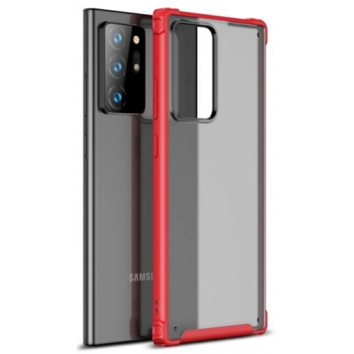 Samsung Galaxy Note 20 Ultra Kılıf Volks Serisi Kenarları Silikon Arkası Şeffaf Sert Kapak - Kırmızı