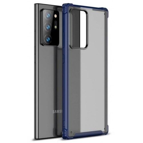 Samsung Galaxy Note 20 Ultra Kılıf Volks Serisi Kenarları Silikon Arkası Şeffaf Sert Kapak - Lacivert