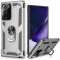 Samsung Galaxy Note 20 Ultra Kılıf Silikon Zırhlı Standlı Yüzüklü Mıknatıslı Tank Kapak - Gümüş