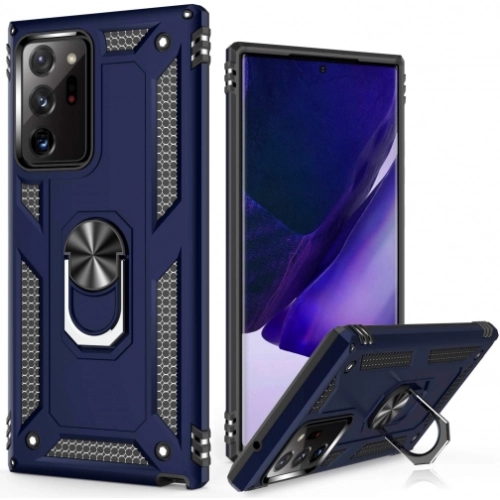 Samsung Galaxy Note 20 Ultra Kılıf Silikon Zırhlı Standlı Yüzüklü Mıknatıslı Tank Kapak - Lacivert