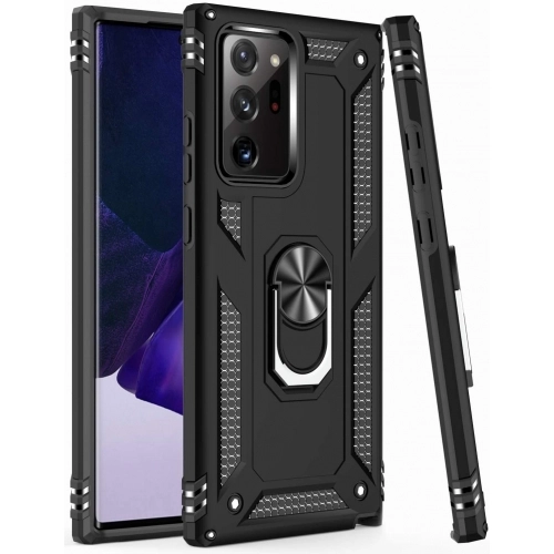 Samsung Galaxy Note 20 Ultra Kılıf Silikon Zırhlı Standlı Yüzüklü Mıknatıslı Tank Kapak - Siyah