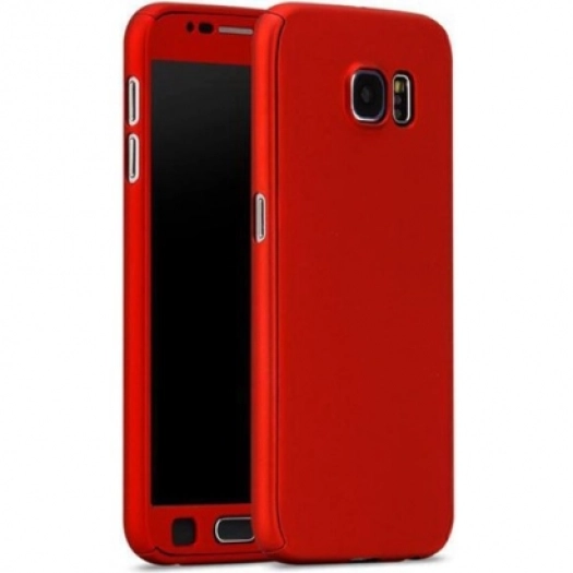 Samsung Galaxy Note 5 Kılıf 360 Tam Koruma Ön ve Arka Rubber Camlı Kılıf - Kırmızı