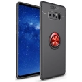 Samsung Galaxy Note 8 Kılıf Renkli Silikon Yüzüklü Standlı Auto Focus Ravel Kapak - Kırmızı - Siyah