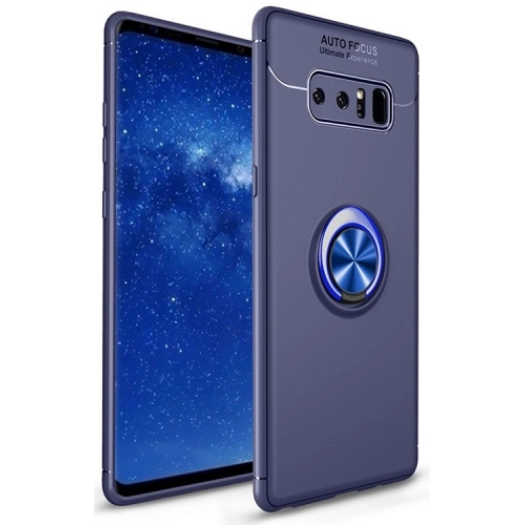 Samsung Galaxy Note 8 Kılıf Renkli Silikon Yüzüklü Standlı Auto Focus Ravel Kapak - Mavi