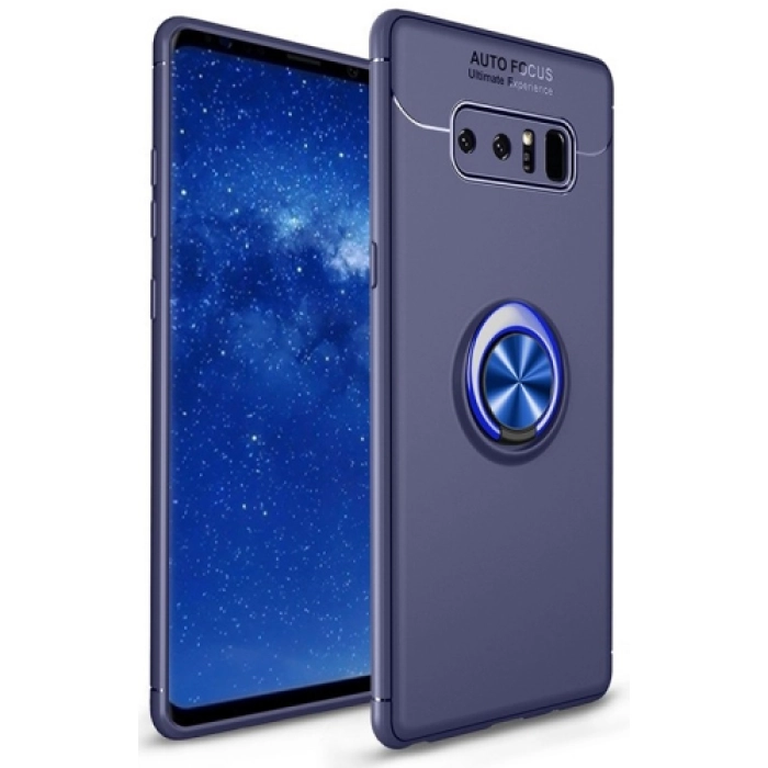 Samsung Galaxy Note 8 Kılıf Renkli Silikon Yüzüklü Standlı Auto Focus Ravel Kapak - Mavi