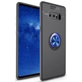 Samsung Galaxy Note 8 Kılıf Renkli Silikon Yüzüklü Standlı Auto Focus Ravel Kapak - Mavi - Siyah