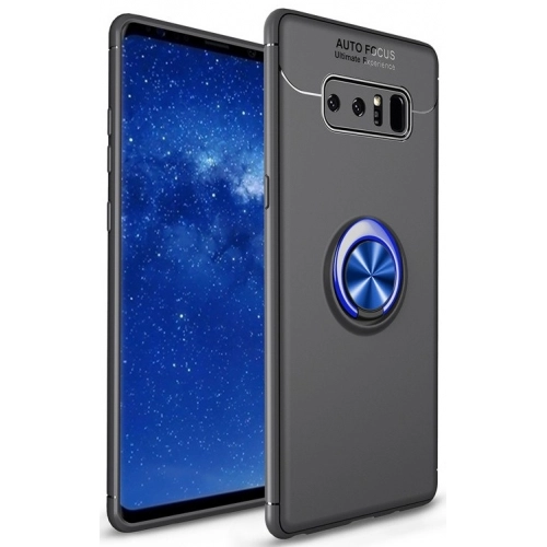 Samsung Galaxy Note 8 Kılıf Renkli Silikon Yüzüklü Standlı Auto Focus Ravel Kapak - Mavi - Siyah