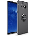 Samsung Galaxy Note 8 Kılıf Renkli Silikon Yüzüklü Standlı Auto Focus Ravel Kapak - Siyah