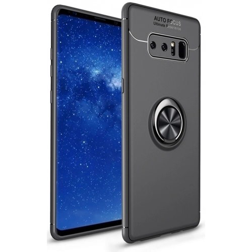 Samsung Galaxy Note 8 Kılıf Renkli Silikon Yüzüklü Standlı Auto Focus Ravel Kapak - Siyah