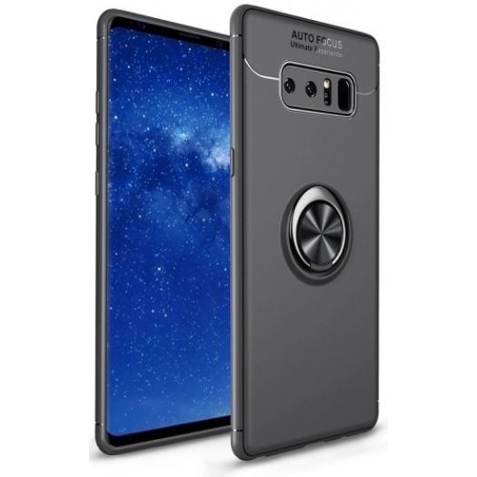 Samsung Galaxy Note 8 Kılıf Renkli Silikon Yüzüklü Standlı Auto Focus Ravel Kapak - Siyah