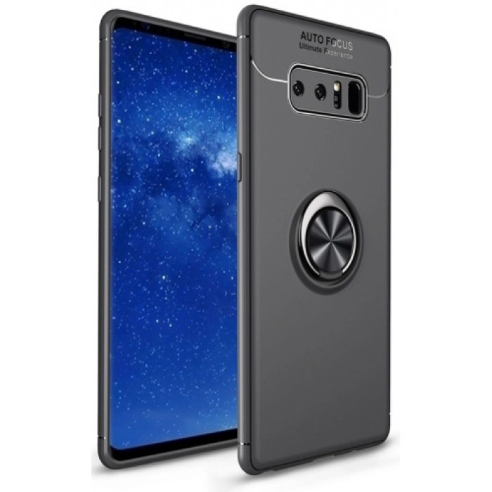 Samsung Galaxy Note 8 Kılıf Renkli Silikon Yüzüklü Standlı Auto Focus Ravel Kapak - Siyah