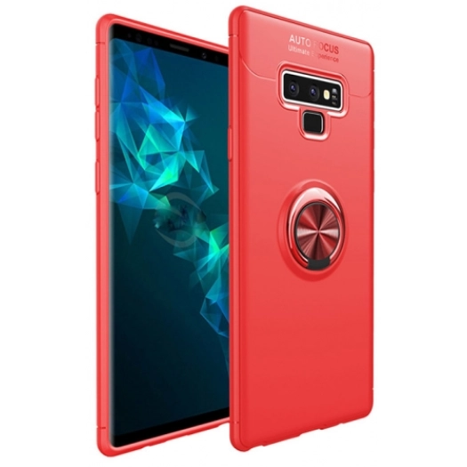 Samsung Galaxy Note 9 Kılıf Renkli Silikon Yüzüklü Standlı Auto Focus Ravel Kapak - Kırmızı