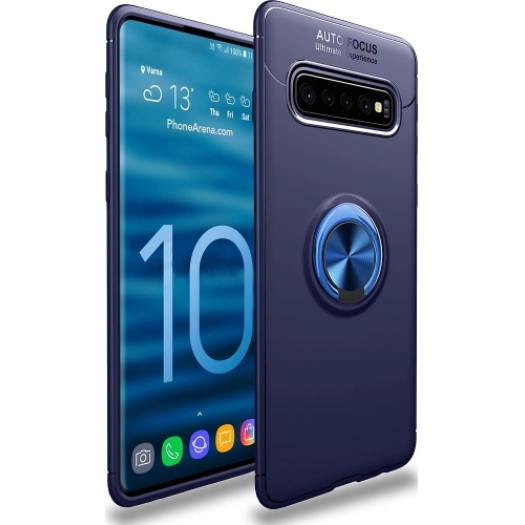 Samsung Galaxy S10 Kılıf Renkli Silikon Yüzüklü Standlı Auto Focus Ravel Kapak - Mavi