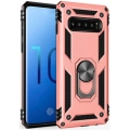 Samsung Galaxy S10 Kılıf Silikon Zırhlı Standlı Yüzüklü Mıknatıslı Tank Kapak - Rose Gold
