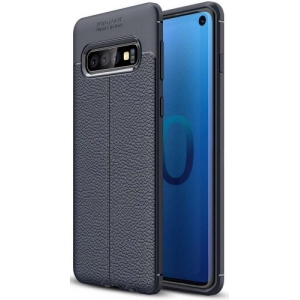 Samsung Galaxy S10 Kılıf Deri Görünümlü Lüks Parmak İzi Bırakmaz Niss Silikon Kapak - Lacivert