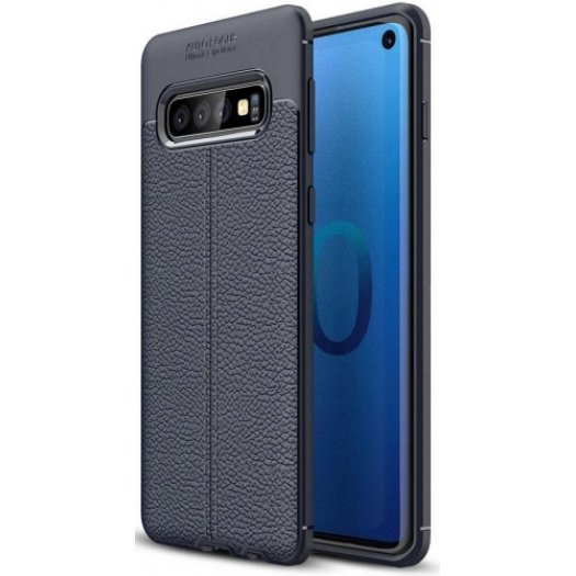 Samsung Galaxy S10 Kılıf Deri Görünümlü Lüks Parmak İzi Bırakmaz Niss Silikon Kapak - Lacivert