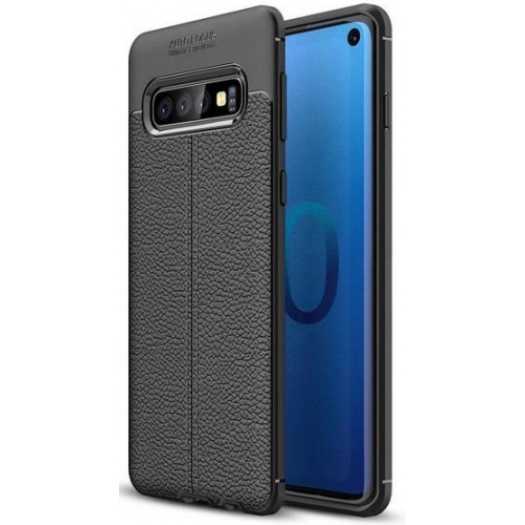 Samsung Galaxy S10 Kılıf Deri Görünümlü Lüks Parmak İzi Bırakmaz Niss Silikon Kapak - Siyah
