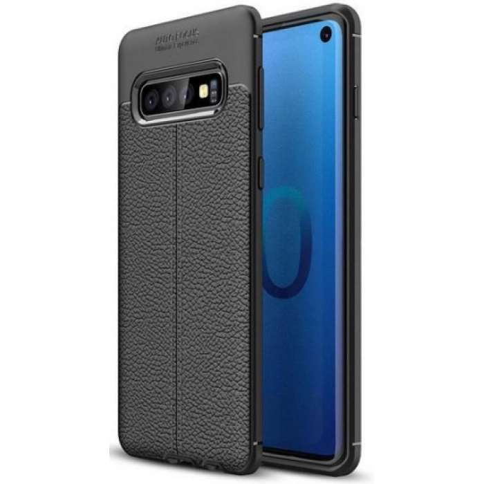 Samsung Galaxy S10 Kılıf Deri Görünümlü Lüks Parmak İzi Bırakmaz Niss Silikon Kapak - Siyah
