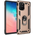 Samsung Galaxy S10 Lite Kılıf Silikon Zırhlı Standlı Yüzüklü Mıknatıslı Tank Kapak - Gold