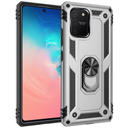 Samsung Galaxy S10 Lite Kılıf Silikon Zırhlı Standlı Yüzüklü Mıknatıslı Tank Kapak - Gri