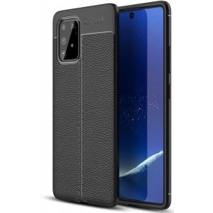 Samsung Galaxy S10 Lite Kılıf Deri Görünümlü Lüks Parmak İzi Bırakmaz Niss Silikon Kapak - Siyah