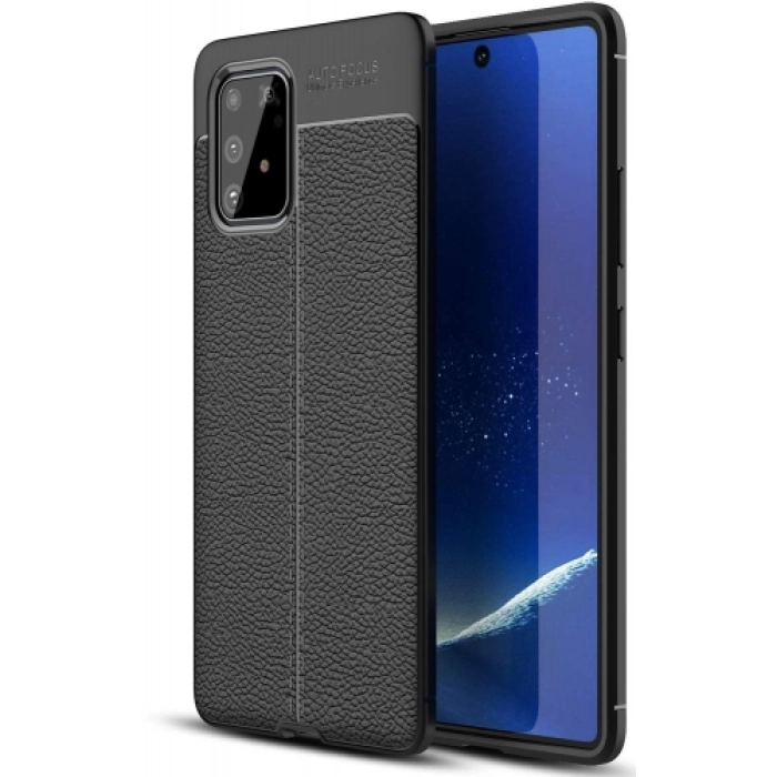 Samsung Galaxy S10 Lite Kılıf Deri Görünümlü Lüks Parmak İzi Bırakmaz Niss Silikon Kapak - Siyah