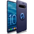 Samsung Galaxy S10 Plus Kılıf Renkli Silikon Yüzüklü Standlı Auto Focus Ravel Kapak - Mavi